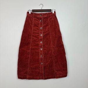 Boden Skirt 4 Red Rust Petra Corduroy A-Line Button Front Pockets Midi